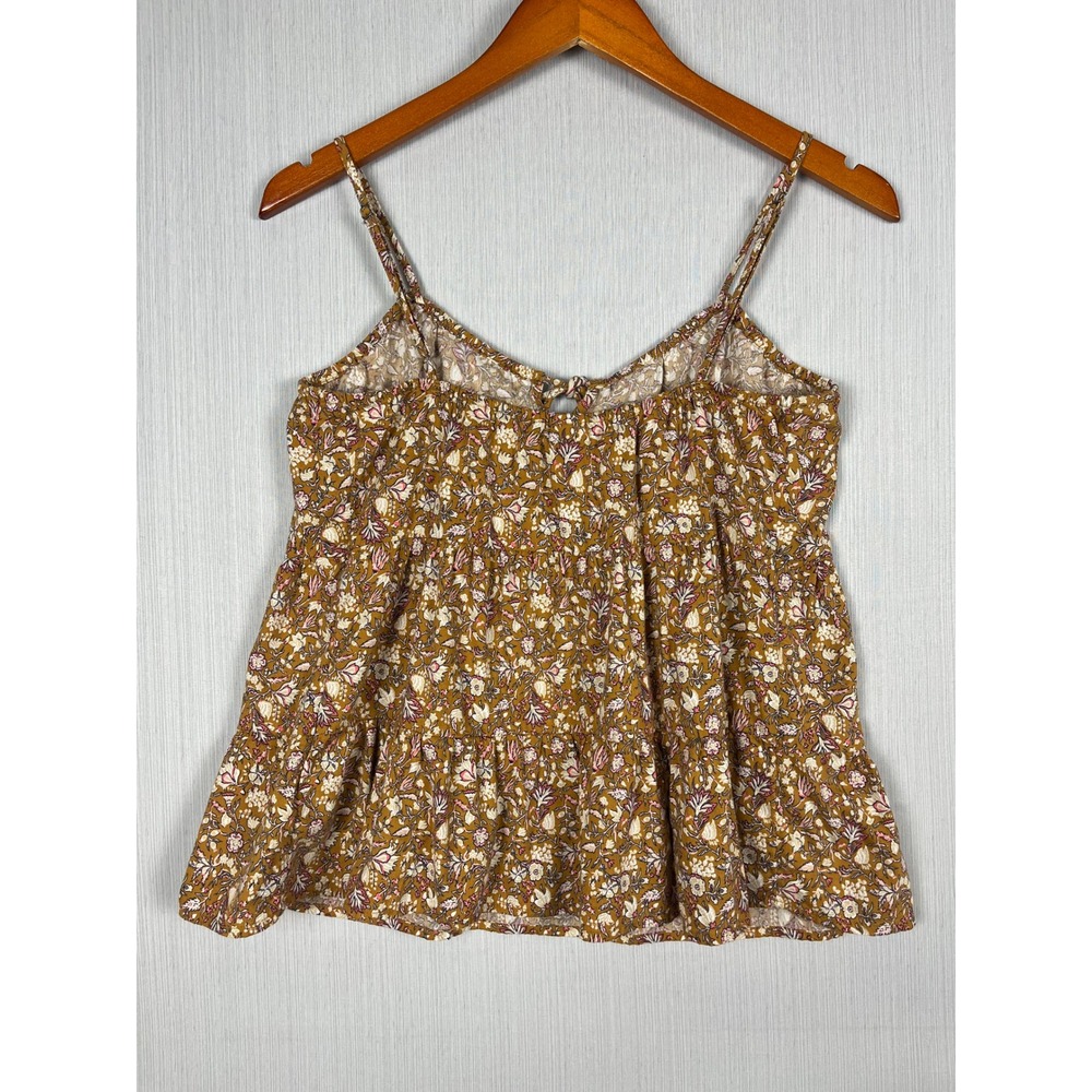 Boho Peplum Cami Women XS Old Navy Brown Ditsy Floral Tie Neck Cottagecore - Picture 3 of 9